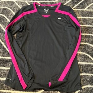 Nike dri-fit running shirt pink and black long sleeve athletic shirt size large